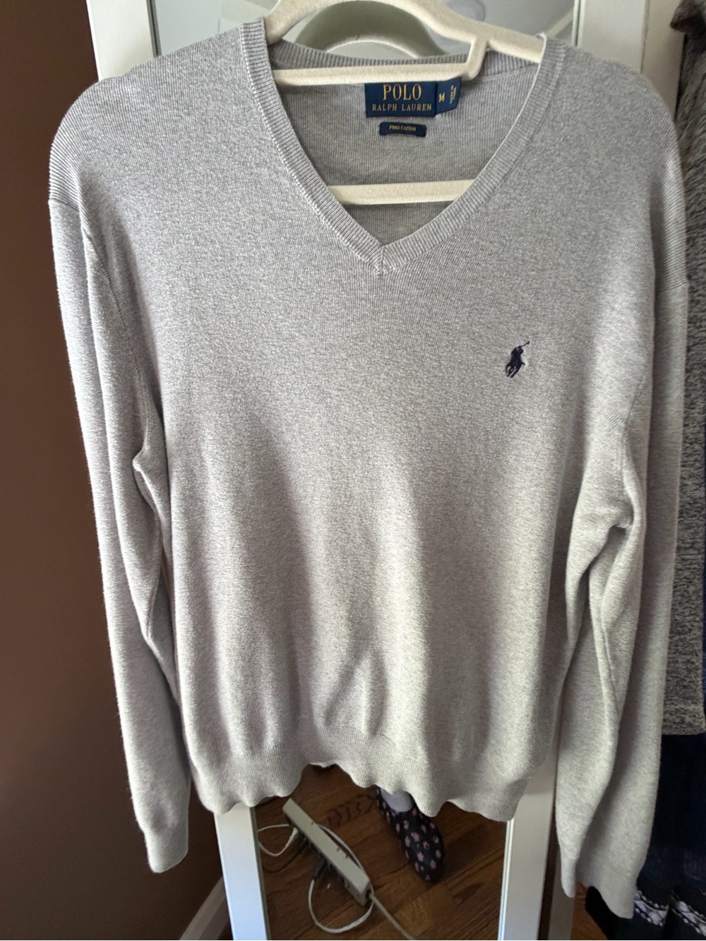 Polo by Ralph Lauren Light Gray V-Neck Sweater with Navy Pony